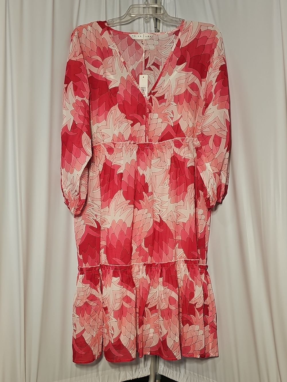 Trina Turk Tropical Pink & White Cotton Empire Waist Dress